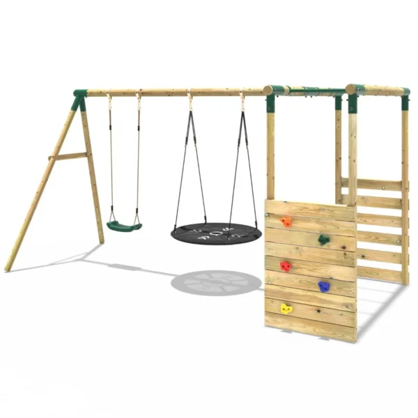 Rebo Wooden Garden Swing Set with Monkey Bars - Meteorite Green