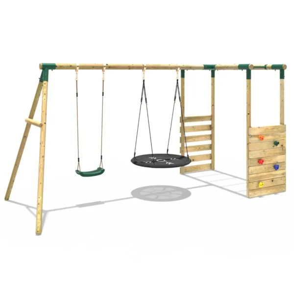 Rebo Wooden Garden Swing Set with Extra-Long Monkey Bars - Sage Green