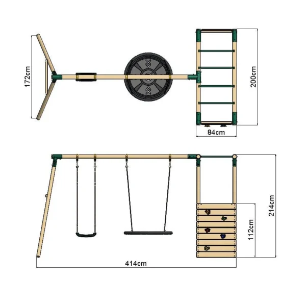 Rebo Wooden Garden Swing Set with Extra-Long Monkey Bars - Sage Green - Image 2