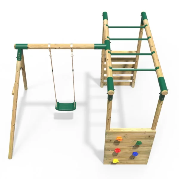 Rebo Wooden Garden Swing Set with Monkey Bars - Solar Green - Image 4