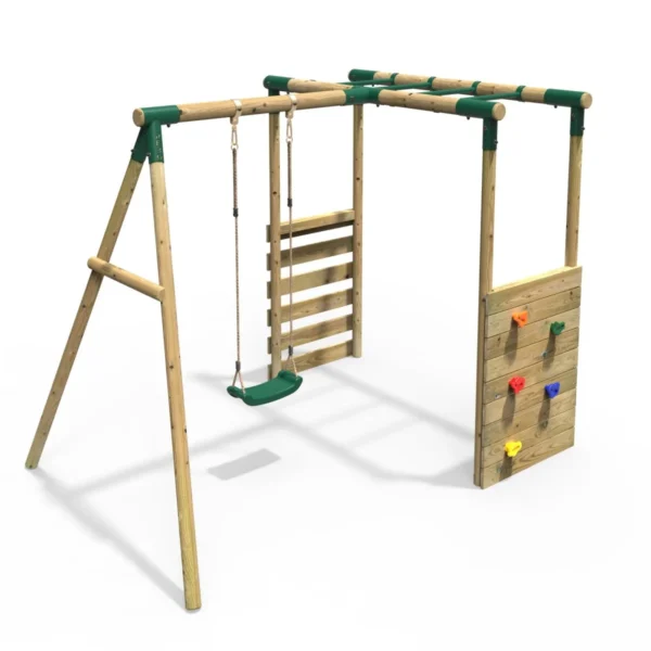 Rebo Wooden Garden Swing Set with Monkey Bars - Solar Green - Image 3