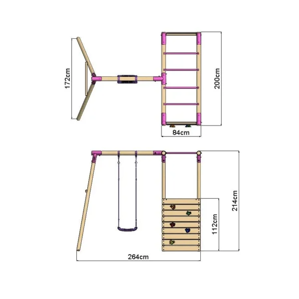 Rebo Wooden Garden Swing Set with Monkey Bars - Solar Pink - Image 2