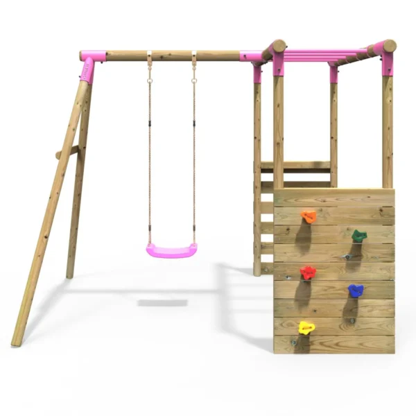 Rebo Wooden Garden Swing Set with Monkey Bars - Solar Pink - Image 6