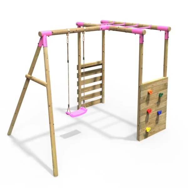 Rebo Wooden Garden Swing Set with Monkey Bars - Solar Pink - Image 3