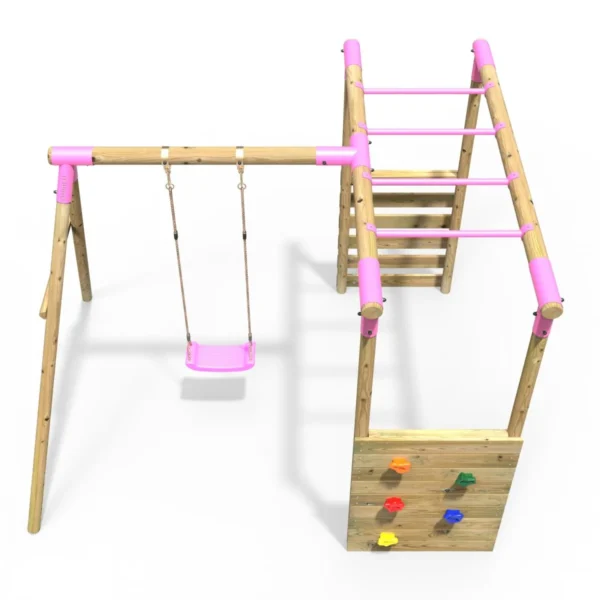 Rebo Wooden Garden Swing Set with Monkey Bars - Solar Pink - Image 4