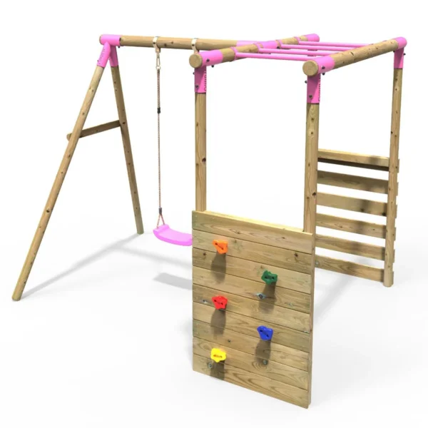 Rebo Wooden Garden Swing Set with Monkey Bars - Solar Pink - Image 7