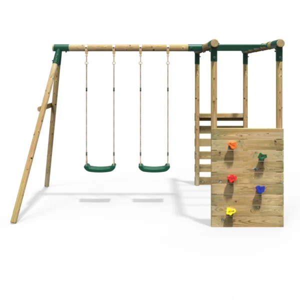 Rebo Wooden Garden Swing Set with Monkey Bars - Venus Green