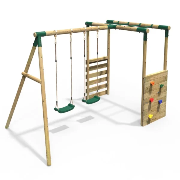 Rebo Wooden Garden Swing Set with Monkey Bars - Venus Green - Image 3