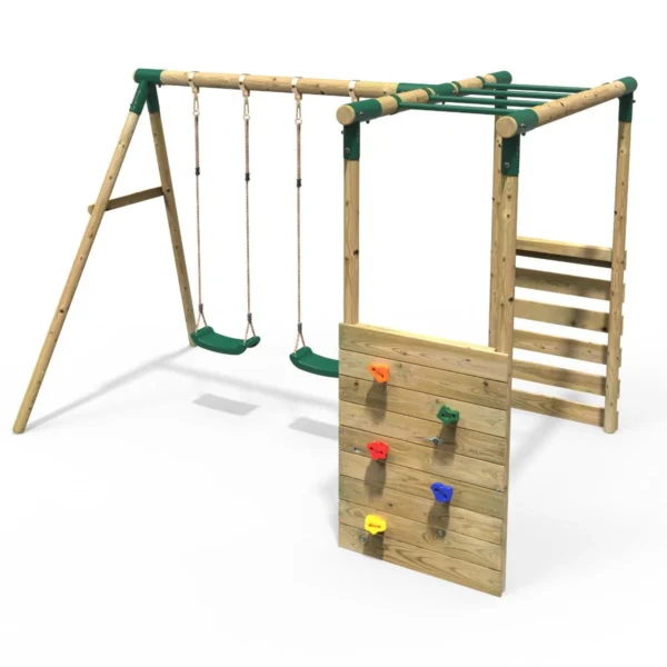 Rebo Wooden Garden Swing Set with Monkey Bars - Venus Green - Image 2