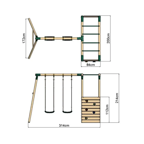 Rebo Wooden Garden Swing Set with Monkey Bars - Venus Green - Image 2