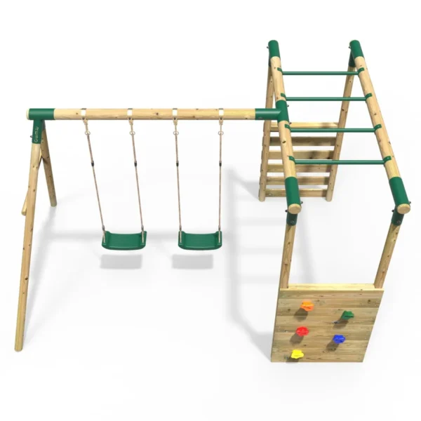 Rebo Wooden Garden Swing Set with Monkey Bars - Venus Green - Image 4