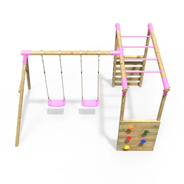 Rebo Wooden Garden Swing Set with Monkey Bars - Venus Pink - Image 4