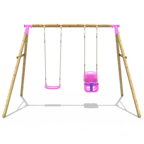 Rebo Wooden Garden Double Swing Sets - Luna Pink - Image 5