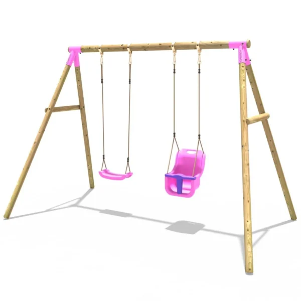 Rebo Wooden Garden Double Swing Sets - Luna Pink