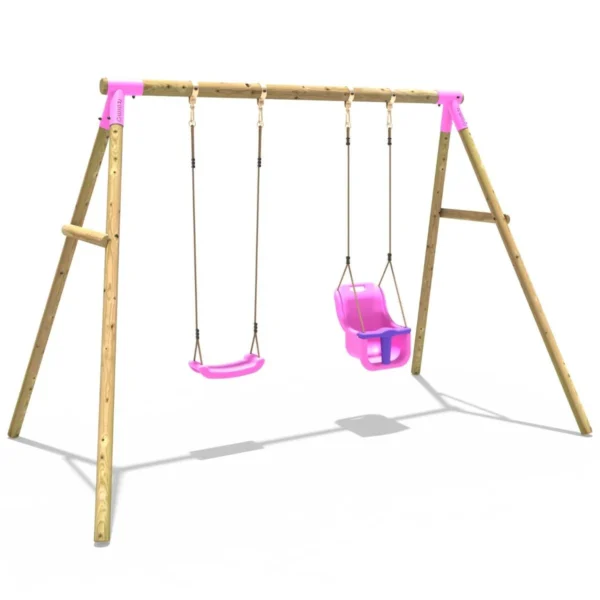 Rebo Wooden Garden Double Swing Sets - Luna Pink - Image 4