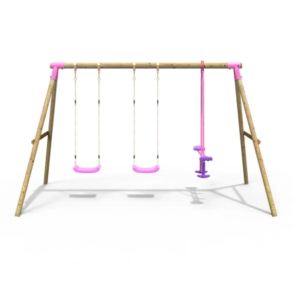 Rebo Wooden Triple Garden Swing Sets - Neptune Pink - Image 4