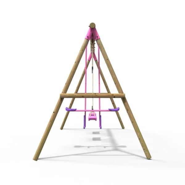 Rebo Wooden Triple Garden Swing Sets - Neptune Pink - Image 3