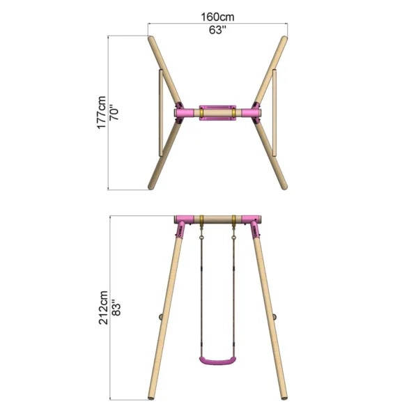 Rebo Wooden Single Garden Swing Set - Solar Pink - Image 2