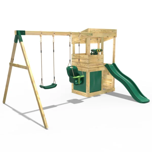 Rebo Wooden Lookout Tower Playhouse with 6ft Slide & Swing - Zion - Image 2