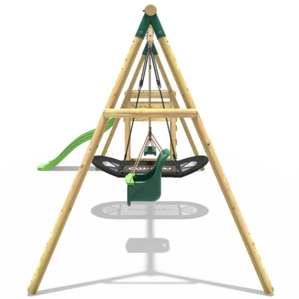 Rebo Wooden Swing Set plus Deck & Slide - Halley Green - Image 6