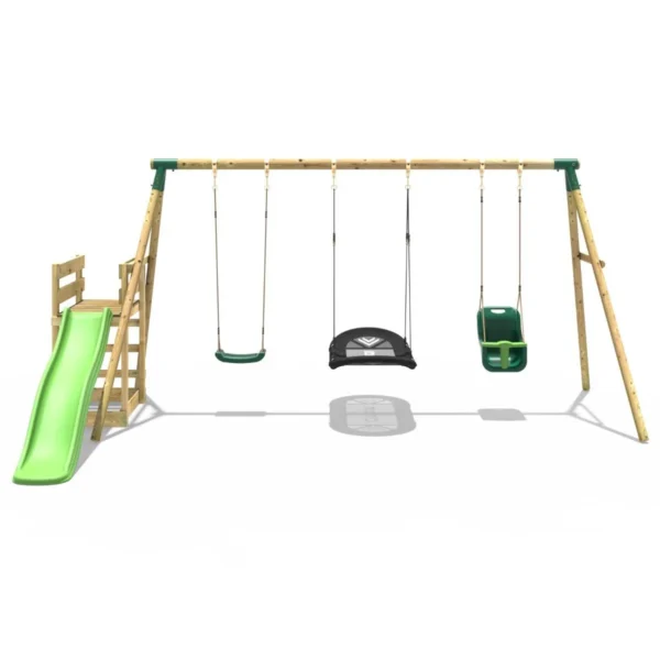 Rebo Wooden Swing Set plus Deck & Slide - Halley Green - Image 7