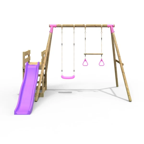 Rebo Wooden Swing Set plus Deck & Slide - Janus Pink - Image 4