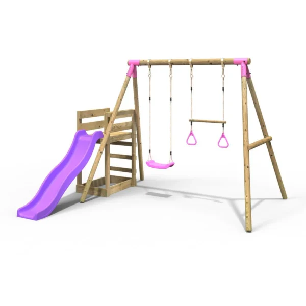 Rebo Wooden Swing Set plus Deck & Slide - Janus Pink - Image 5