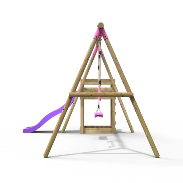 Rebo Wooden Swing Set plus Deck & Slide - Janus Pink - Image 3