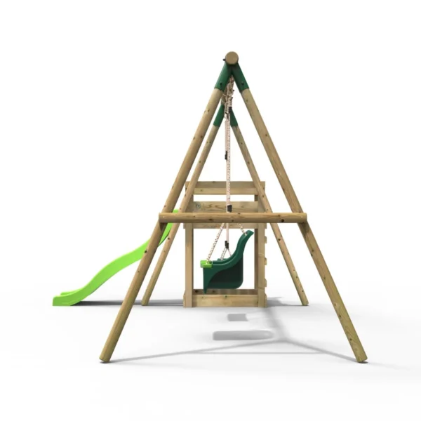 Rebo Wooden Swing Set plus Deck & Slide - Luna Green - Image 3