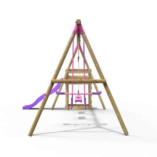 Rebo Wooden Swing Set plus Deck & Slide - Neptune Pink - Image 3