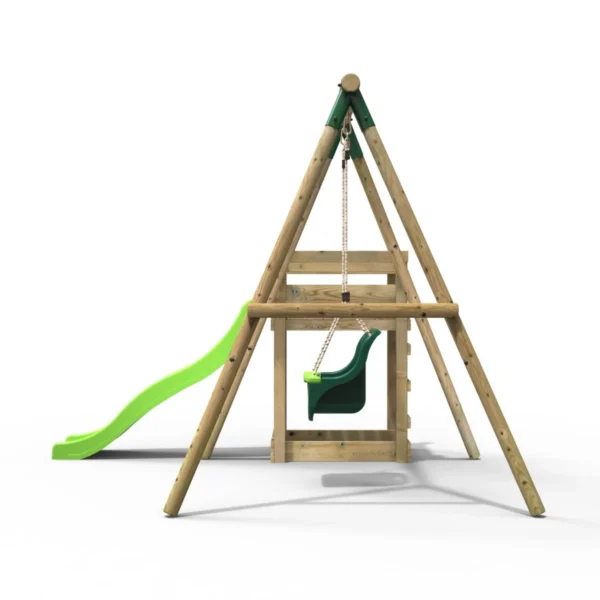 Rebo Wooden Swing Set plus Deck & Slide - Pluto Green - Image 4