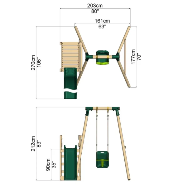 Rebo Wooden Swing Set plus Deck & Slide - Pluto Green - Image 3