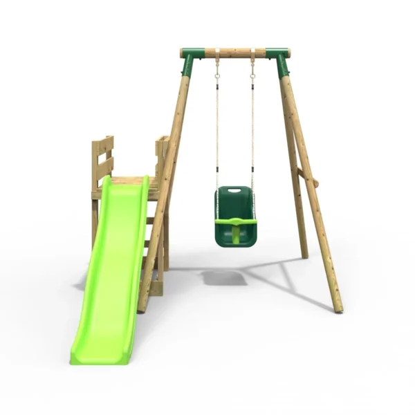 Rebo Wooden Swing Set plus Deck & Slide - Pluto Green - Image 5