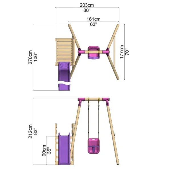 Rebo Wooden Swing Set plus Deck & Slide - Pluto Pink - Image 3