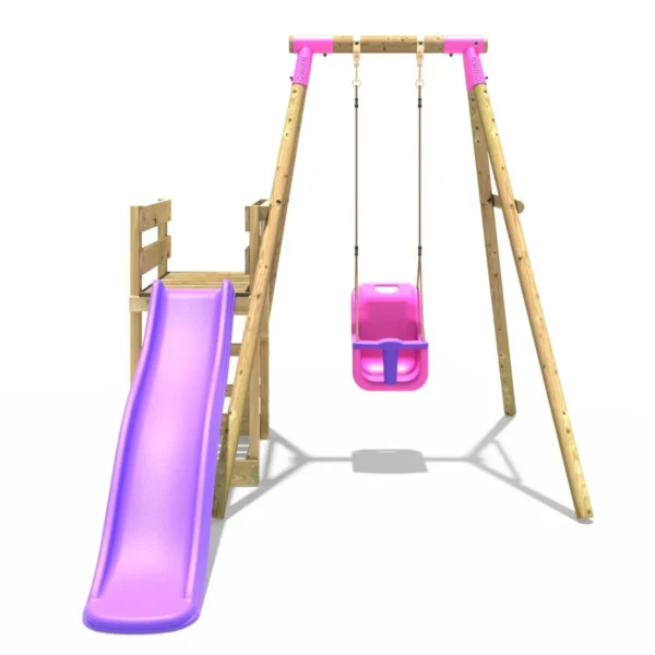 Rebo Wooden Swing Set plus Deck & Slide - Pluto Pink - Image 5