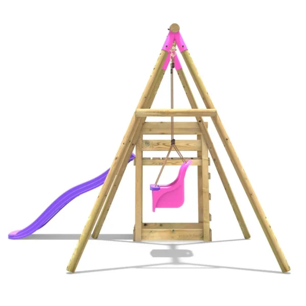 Rebo Wooden Swing Set plus Deck & Slide - Pluto Pink - Image 3