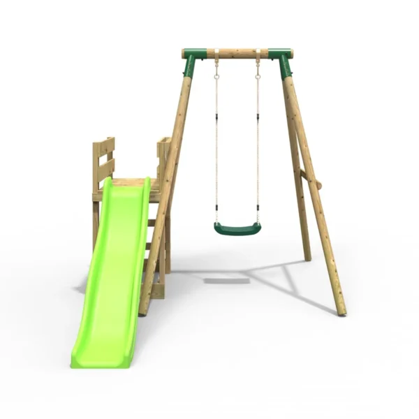 Rebo Wooden Swing Set plus Deck & Slide - Solar Green - Image 4