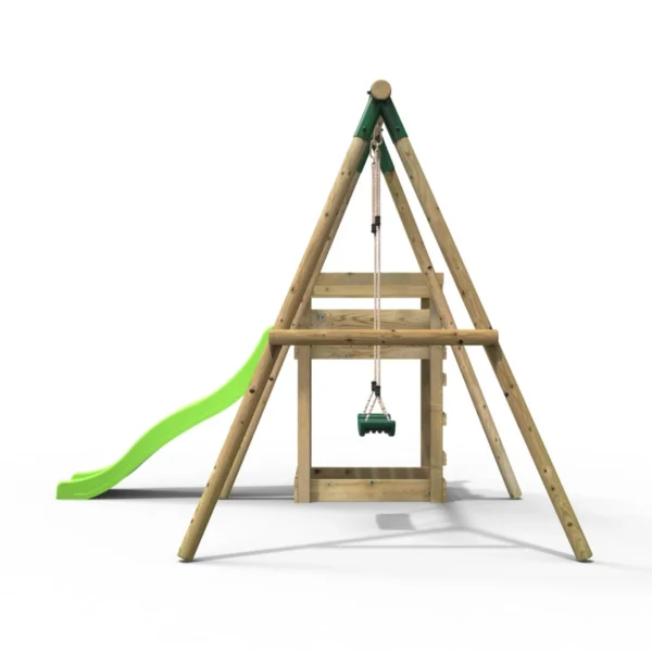 Rebo Wooden Swing Set plus Deck & Slide - Solar Green - Image 3