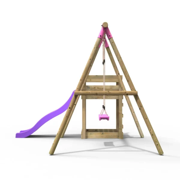 Rebo Wooden Swing Set plus Deck & Slide - Solar Pink - Image 3