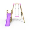 Rebo Wooden Swing Set plus Deck & Slide - Solar Pink - Image 4