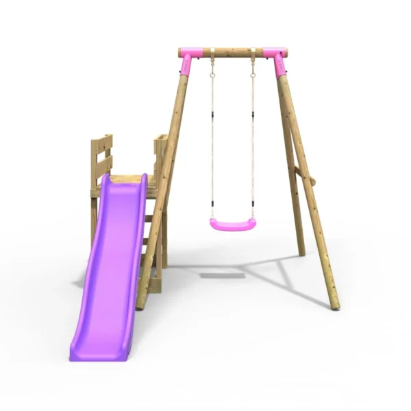 Rebo Wooden Swing Set plus Deck & Slide - Solar Pink - Image 4