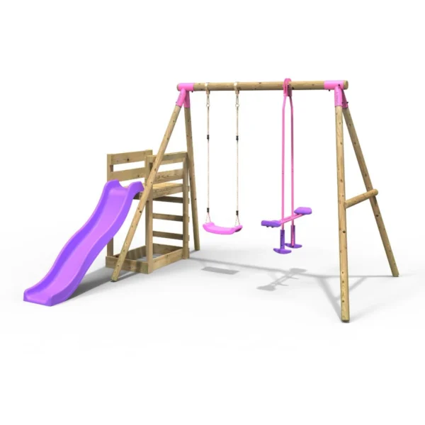 Rebo Wooden Swing Set plus Deck & Slide - Star Pink - Image 5