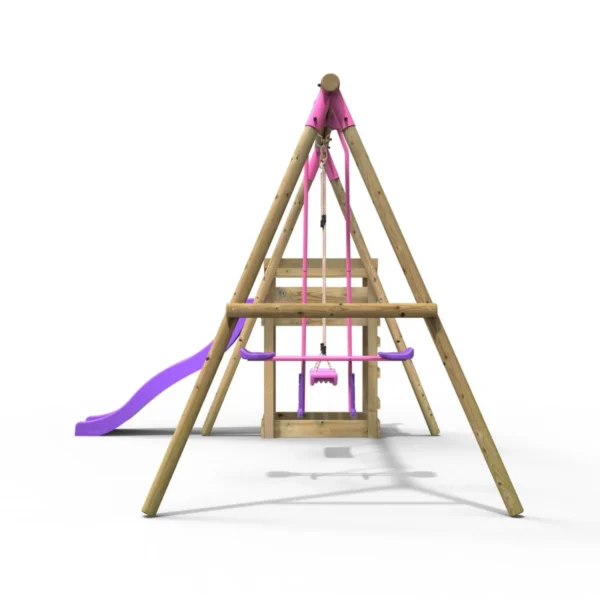 Rebo Wooden Swing Set plus Deck & Slide - Star Pink - Image 3