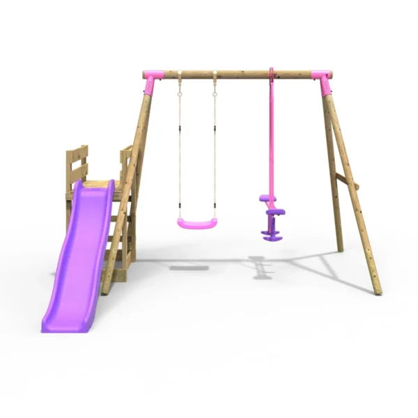 Rebo Wooden Swing Set plus Deck & Slide - Star Pink - Image 4