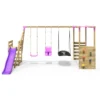 Rebo Wooden Swing Set with Monkey Bars plus Deck & 6ft Slide - Halley Pink - Image 6