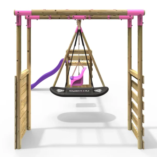 Rebo Wooden Swing Set with Monkey Bars plus Deck & 6ft Slide - Halley Pink - Image 3