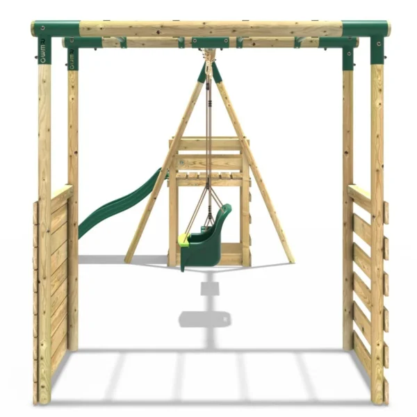 Rebo Wooden Swing Set with Monkey Bars plus Deck & 6ft Slide - Luna Green - Image 5