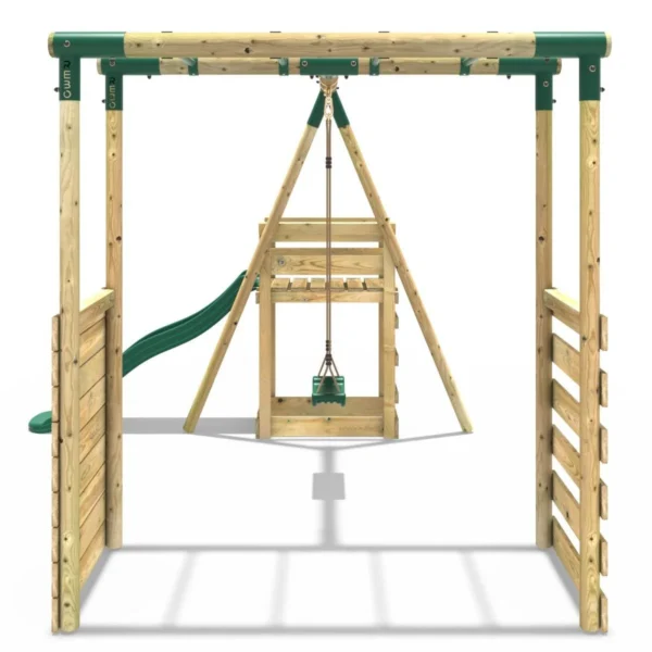 Rebo Wooden Swing Set with Monkey Bars plus Deck & 6ft Slide - Solar Green - Image 4