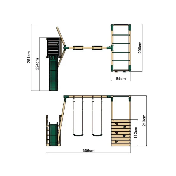 Rebo Wooden Swing Set with Monkey Bars plus Deck & 6ft Slide - Venus Green - Image 2