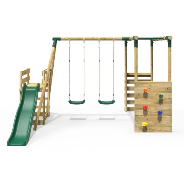 Rebo Wooden Swing Set with Monkey Bars plus Deck & 6ft Slide - Venus Green - Image 6